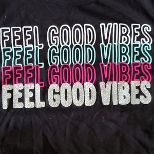 JUSTICE Feel Good Vibes Black L/S Shirt sz 14-16